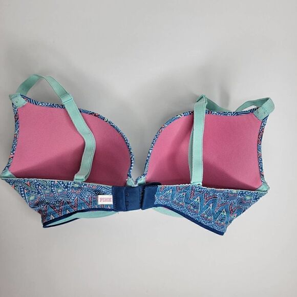 Victoria's Secret Pink Wear Everywhere Push Up Aztec Bra Blue Size 32 DD - Picture 2 of 15